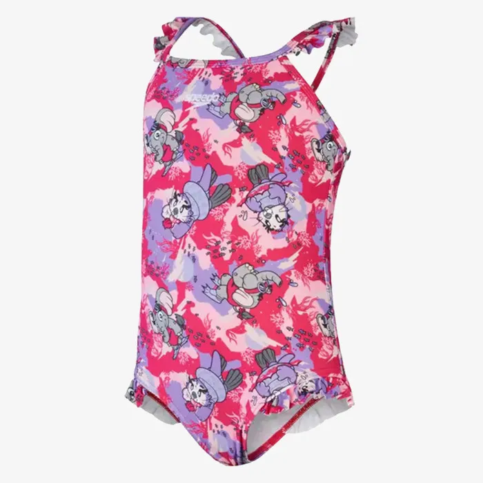 SPEEDO GIRLS LTS PRINTED FRILL THINSTRAP 
