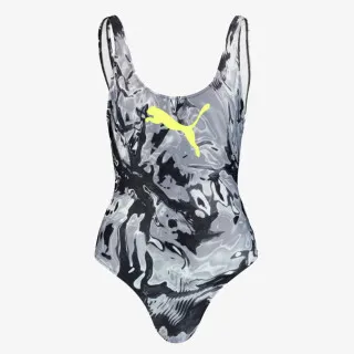 PUMA PUMA SWIM WOMEN AOP SWIMSUIT 1P GREY WHI