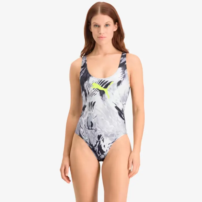 PUMA PUMA SWIM WOMEN AOP SWIMSUIT 1P GREY WHI 