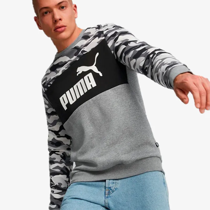 PUMA ESS+ CAMO CREW FL PUMA BLACK
