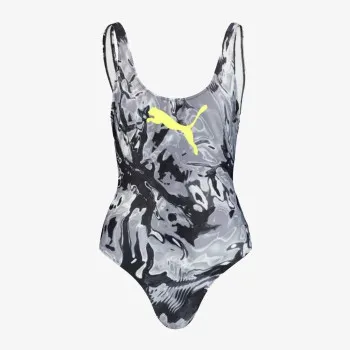 PUMA SWIM WOMEN AOP SWIMSUIT 1P GREY WHI 